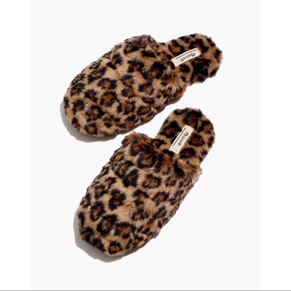 Madewell Quilted Scuff Slippers Leopard Faux Fur